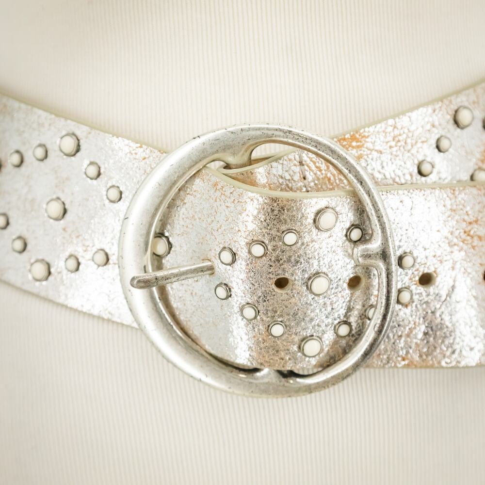 Another Line Size Small S Silver Wide Studded Buckle Genuine Leather Belt - Picture 3 of 7